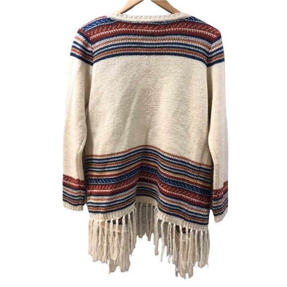 TOBI Annie Fringe Cardigan Drape Front Sweater Ivory Stripe Size M/L LV6291 - Picture 7 of 8